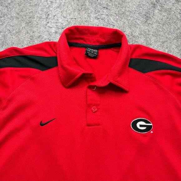 Georgia Bulldogs Nike Polo Shirt Men M Red Colorblock Performance Team Issue - Picture 1 of 16